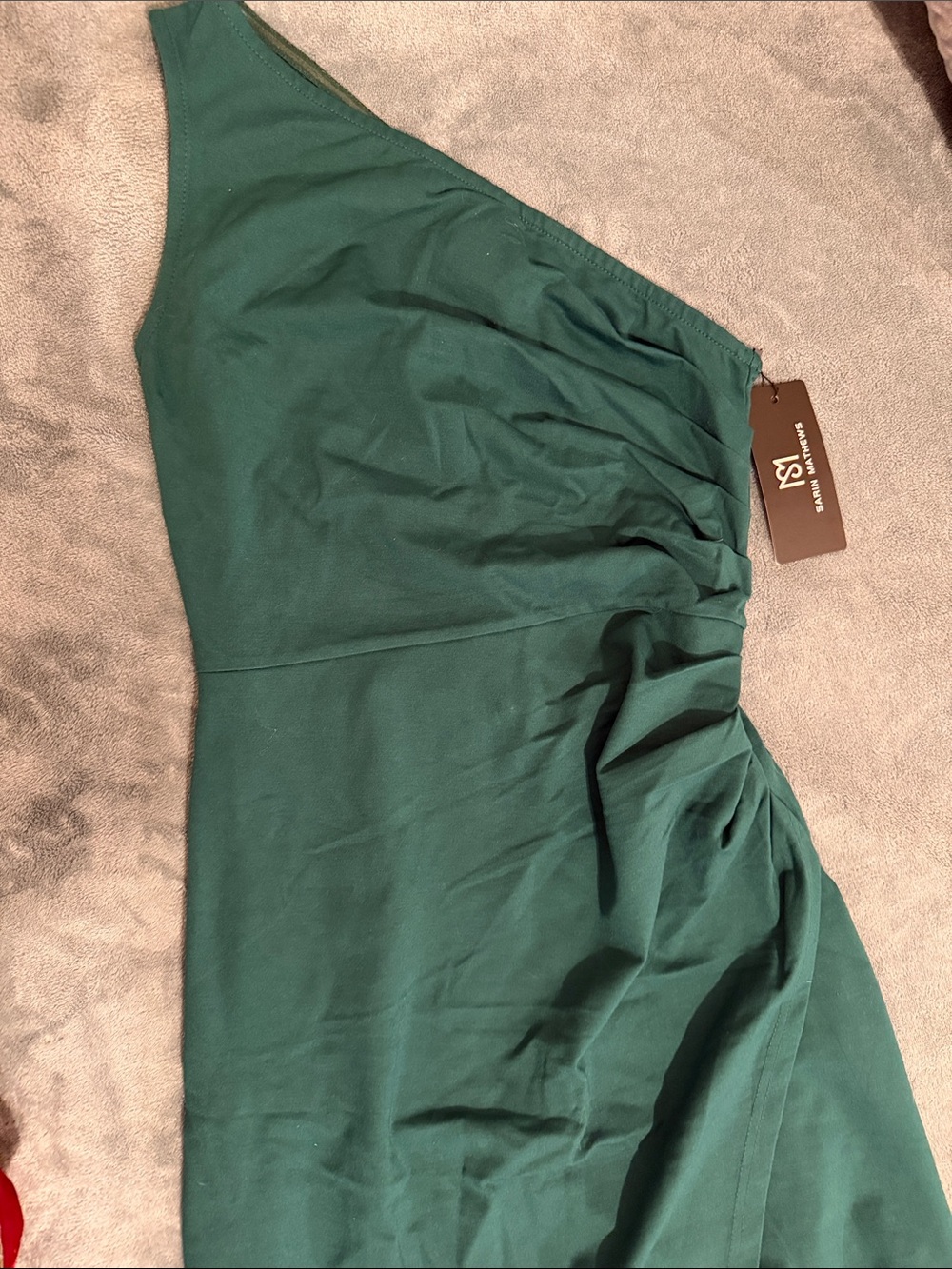 One-Shoulder Emerald Green Women's Dress